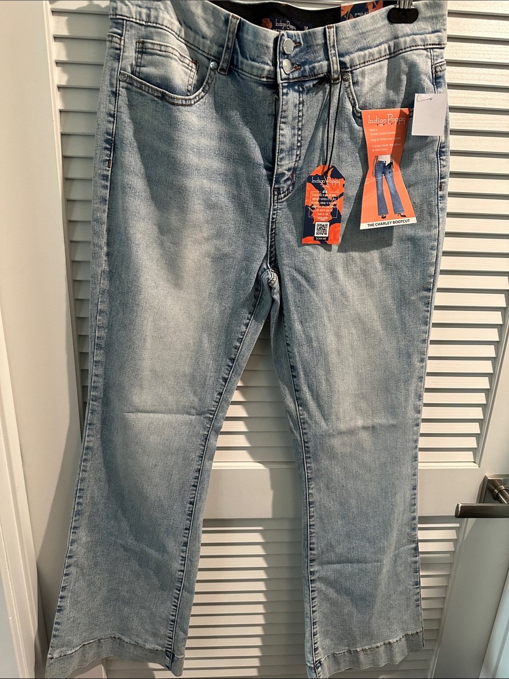 NWT Indigo Poppy The Charlie Bootcut Acid Wash Five Pocket Jeans elastic waist.